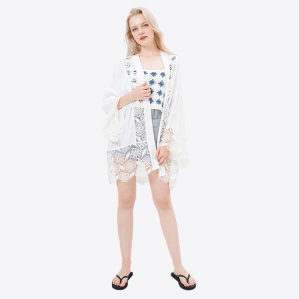 White Lace Crochet Kimonos Beach Cardigan