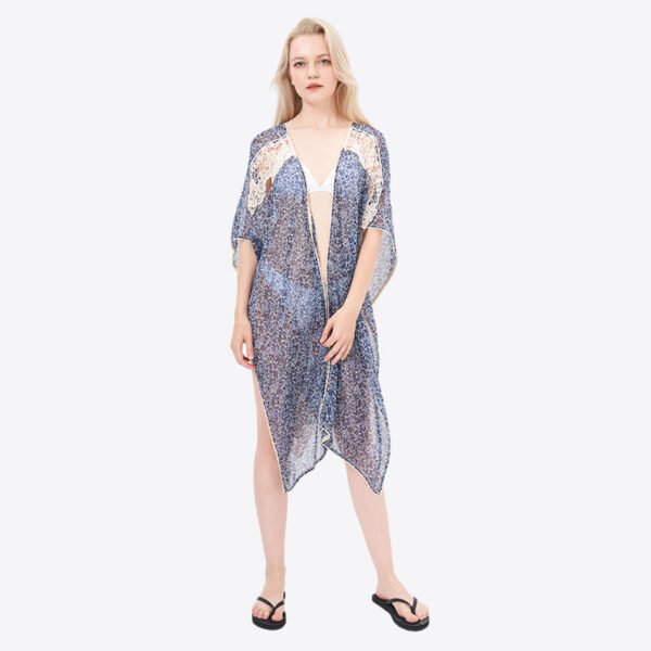 Casual Lace Trim Chiffon Printed Kimonos