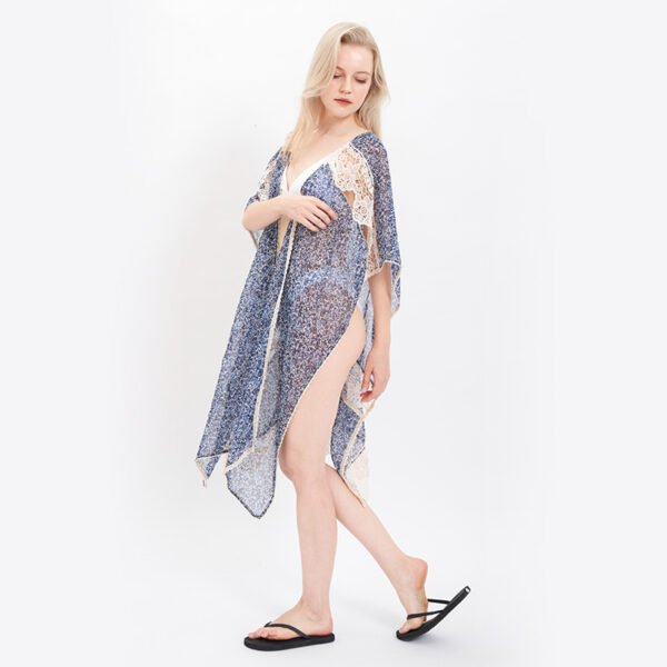 Casual Lace Trim Chiffon Printed Kimonos - Image 5