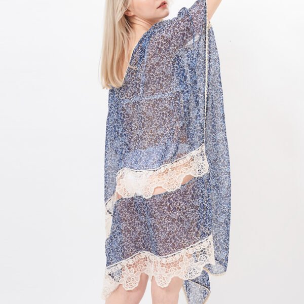 Casual Lace Trim Chiffon Printed Kimonos - Image 3