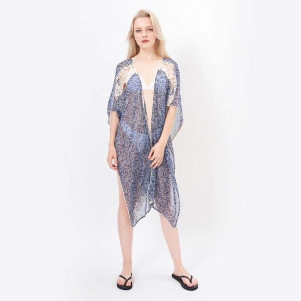 Casual Lace Trim Chiffon Printed Kimonos - Image 2