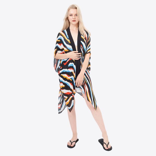 Eco-Viscose Slub Printed Open Front Long Beach Kimonos