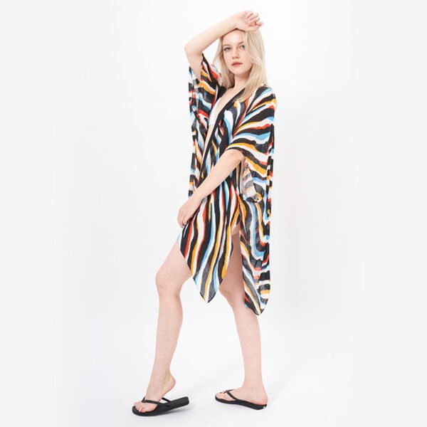 Eco-Viscose Slub Printed Open Front Long Beach Kimonos - Image 5