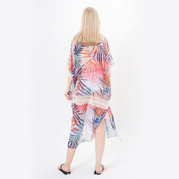 Open Front Leaves Printed Lace Trim Chiffon Kimonos - Image 4