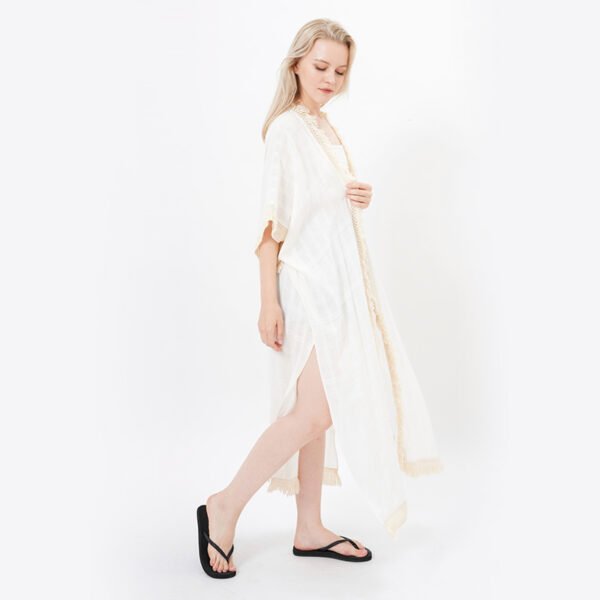 Open Front Lace Trim Viscose Kimonos