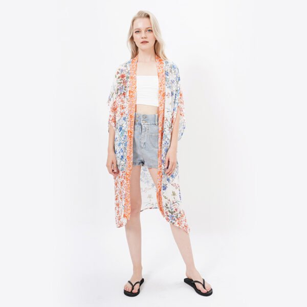 Open Front Long Viscose Kimonos with Sleeves - Image 7