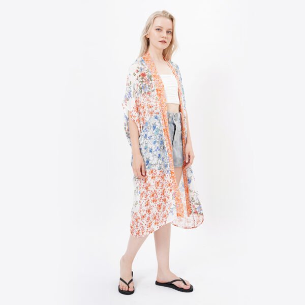 Open Front Long Viscose Kimonos with Sleeves