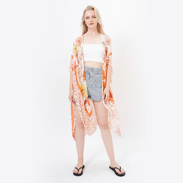 Casual Floral Beach Cover Ups Viscose Kimonos - Image 4