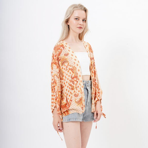 Puff Sleeve Paisley Printed Kimono Blouse Tops - Image 7