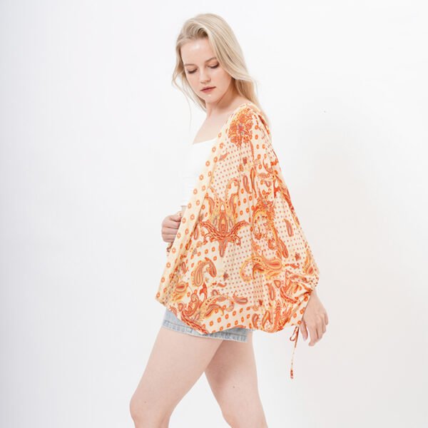 Puff Sleeve Paisley Printed Kimono Blouse Tops