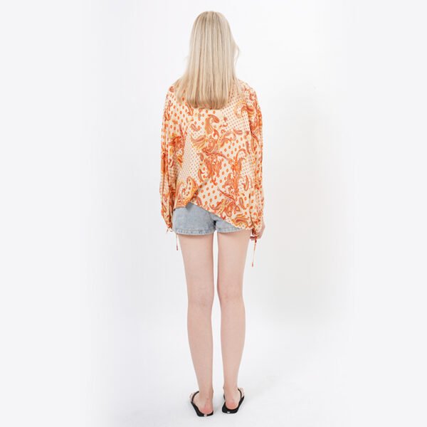 Puff Sleeve Paisley Printed Kimono Blouse Tops - Image 4