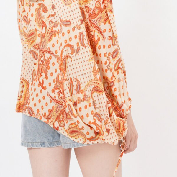 Puff Sleeve Paisley Printed Kimono Blouse Tops - Image 3