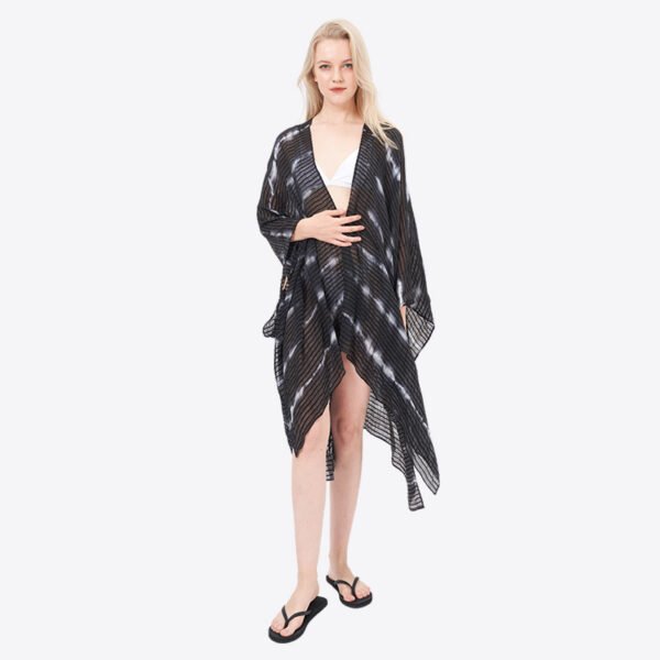 Stripes Printed Crinkled Long Cardigan Kimonos