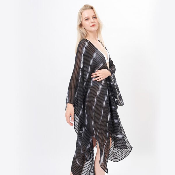 Stripes Printed Crinkled Long Cardigan Kimonos - Image 6