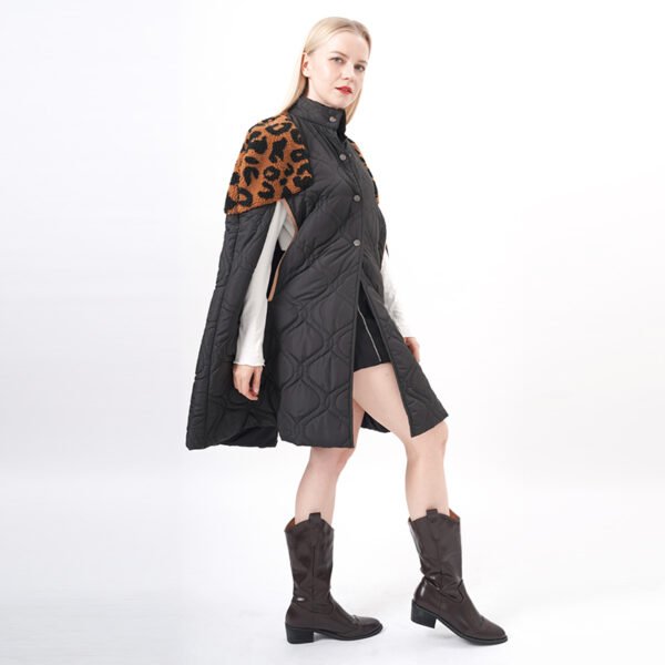 Button Down Quilted Padded Cape Poncho - Image 6