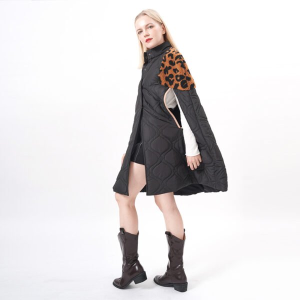 Button Down Quilted Padded Cape Poncho - Image 5