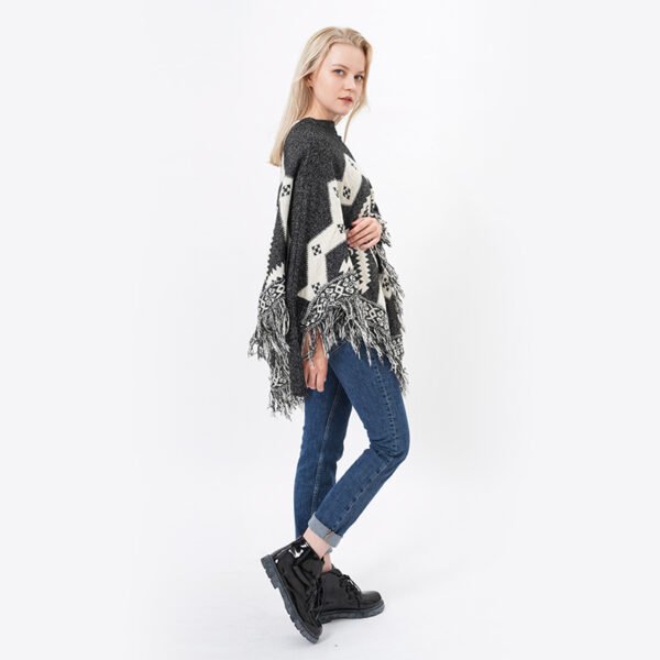 Women Tassels Knit Poncho Sweater - Image 5