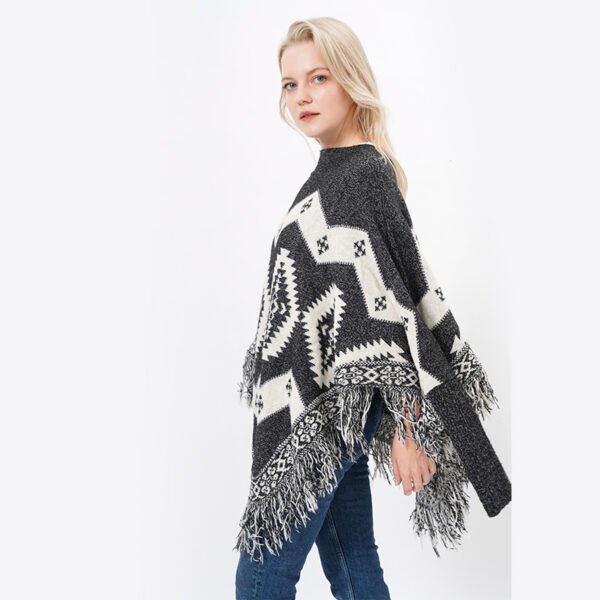 Women Tassels Knit Poncho Sweater - Image 4