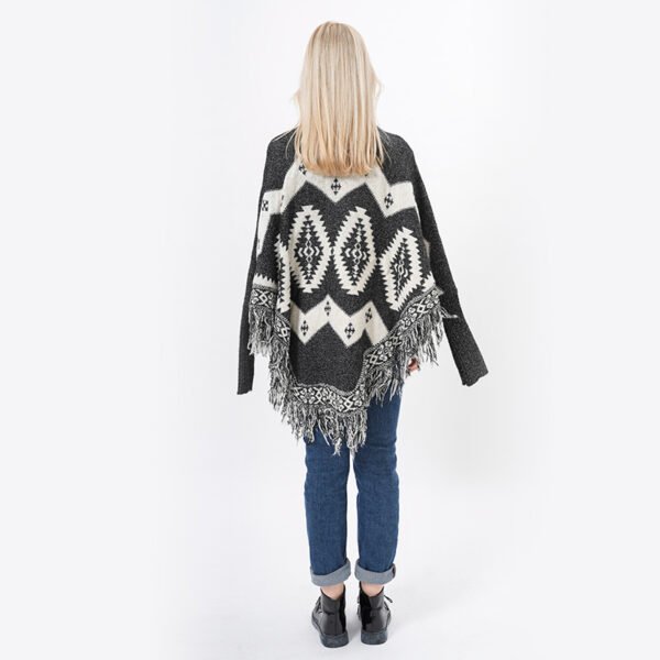 Women Tassels Knit Poncho Sweater - Image 3