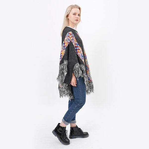Fringed Hem Knitting Cape Poncho Sweater - Image 6