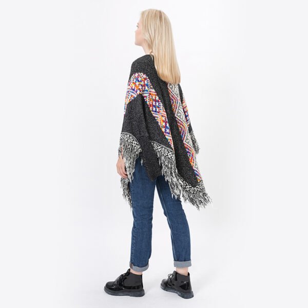 Fringed Hem Knitting Cape Poncho Sweater - Image 5