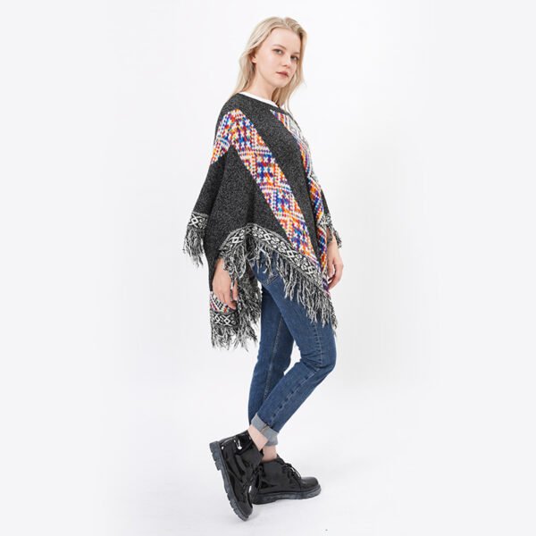 Fringed Hem Knitting Cape Poncho Sweater - Image 4