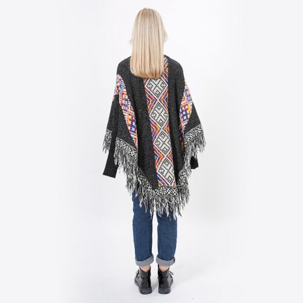 Fringed Hem Knitting Cape Poncho Sweater - Image 3