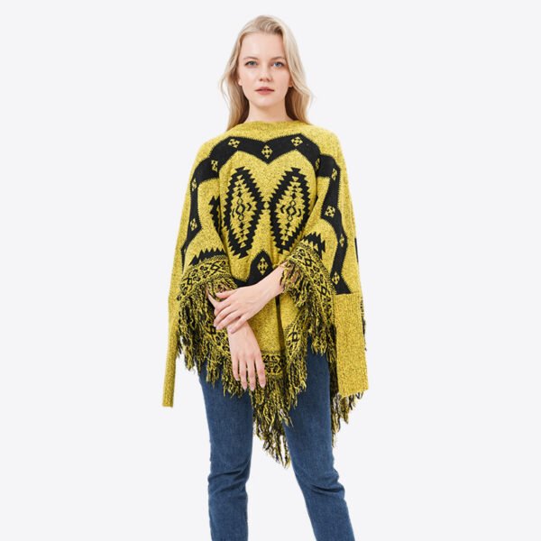 Women Tassels Jacquard Knitting Poncho Wraps - Image 7