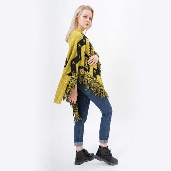 Women Tassels Jacquard Knitting Poncho Wraps - Image 6