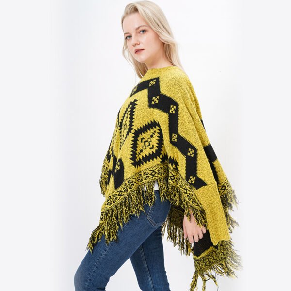 Women Tassels Jacquard Knitting Poncho Wraps