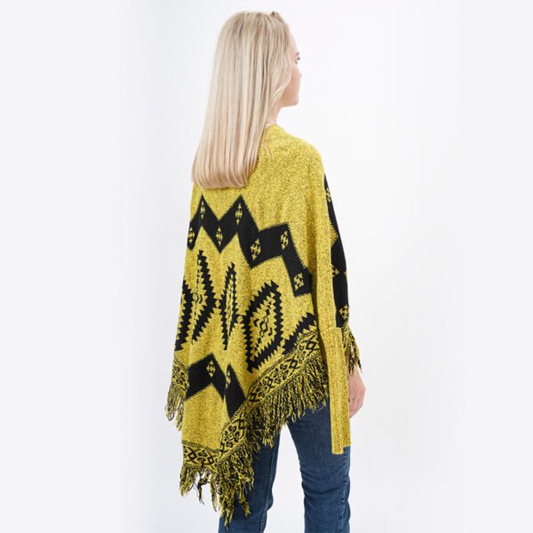 Women Tassels Jacquard Knitting Poncho Wraps - Image 3