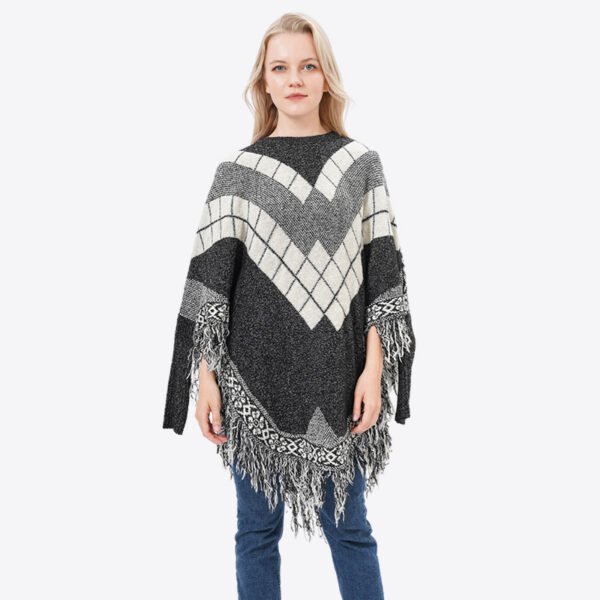 Women Tassels Knitting Fall Poncho Sweater - Image 2