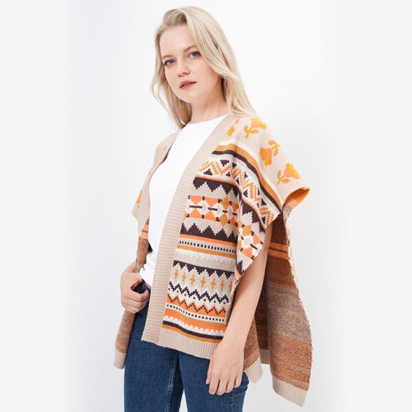 Jacquard Knitted Acrylic Cropped Poncho Sweater