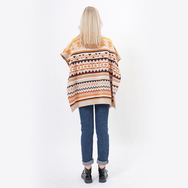 Jacquard Knitted Acrylic Cropped Poncho Sweater - Image 4