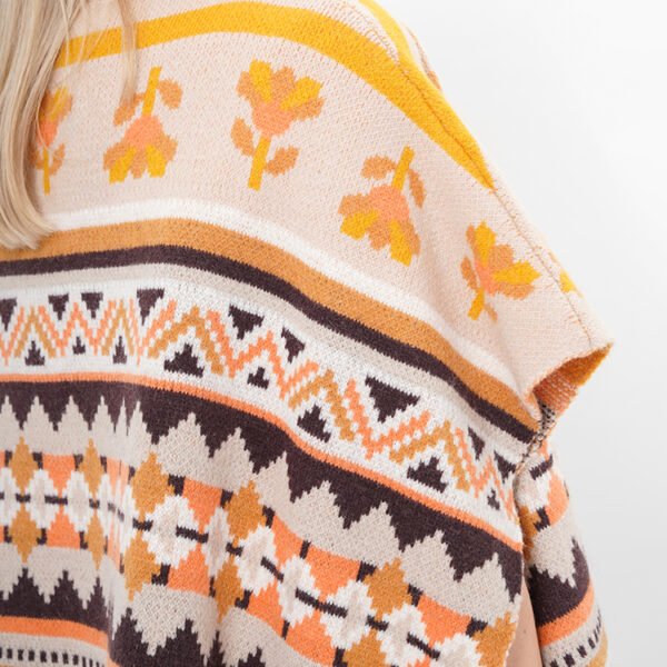 Jacquard Knitted Acrylic Cropped Poncho Sweater - Image 3