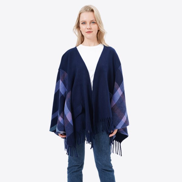 Tassels Plaid Women Knitted Cardigan with Pocket - Image 7