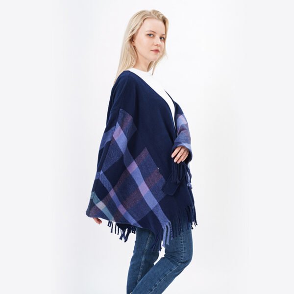 Tassels Plaid Women Knitted Cardigan with Pocket - Image 6