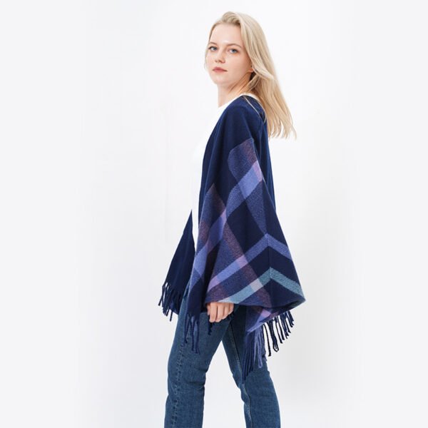 Tassels Plaid Women Knitted Cardigan with Pocket - Image 5