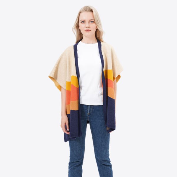 Open Front Stripes Acrylic Knit Cardigan - Image 7