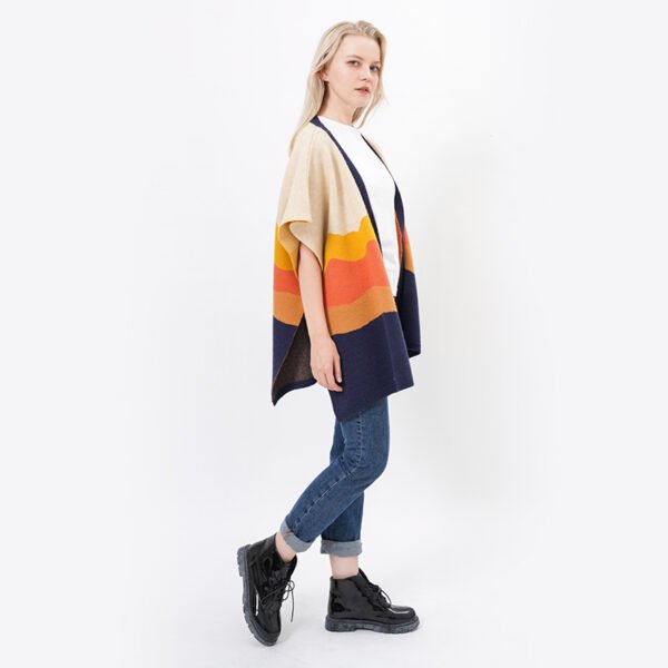 Open Front Stripes Acrylic Knit Cardigan