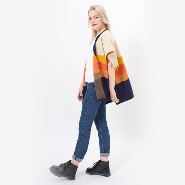 Open Front Stripes Acrylic Knit Cardigan - Image 5