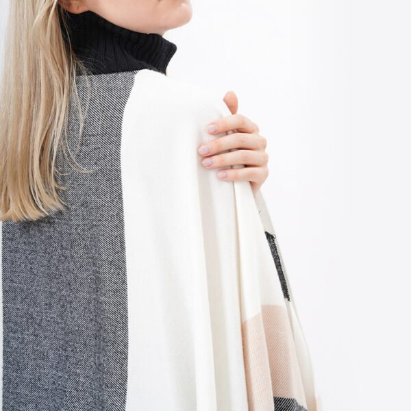 High Neck Striped Acrylic Poncho with Zip - Image 6