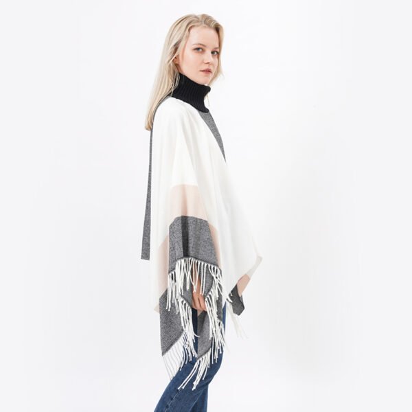 High Neck Striped Acrylic Poncho with Zip - Image 5