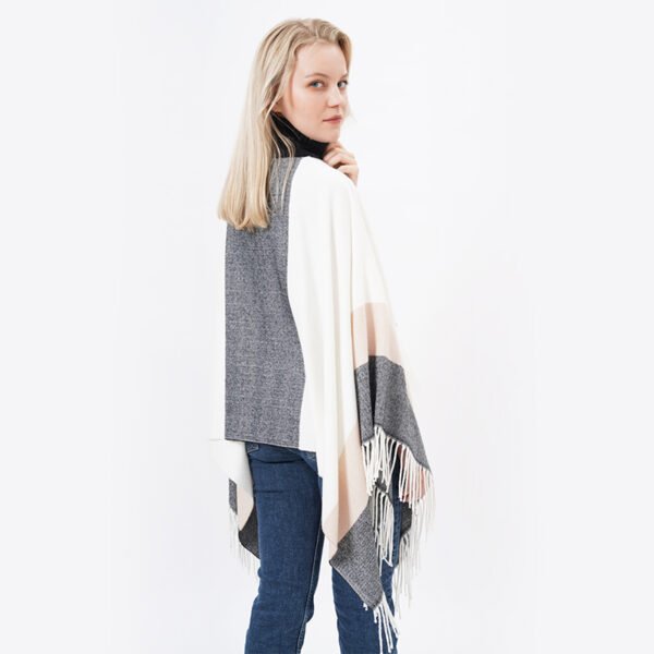 High Neck Striped Acrylic Poncho with Zip - Image 3
