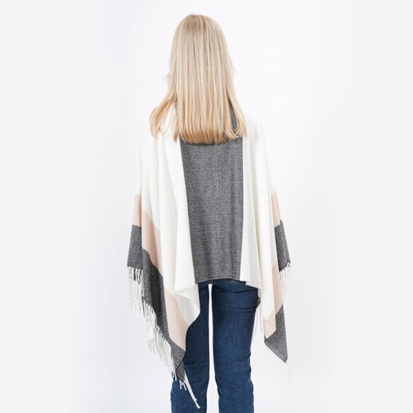 High Neck Striped Acrylic Poncho with Zip - Image 2