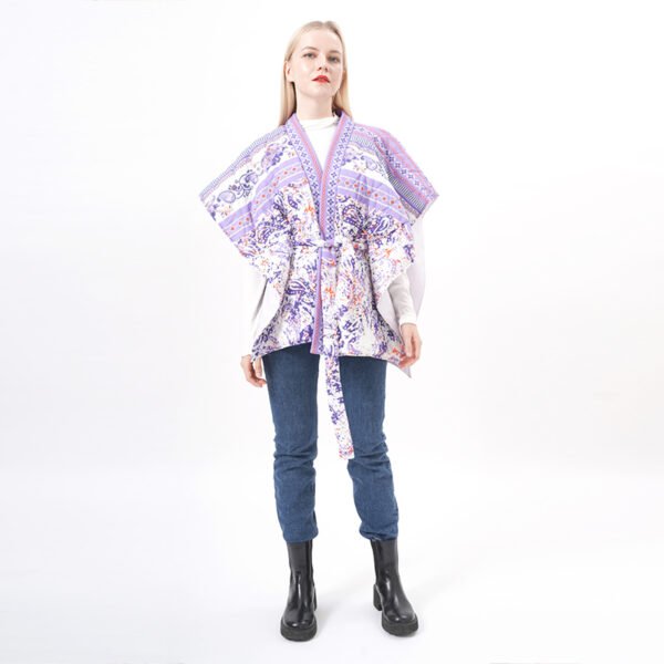 Oversized Quilted Padded Poncho Cape with Belt