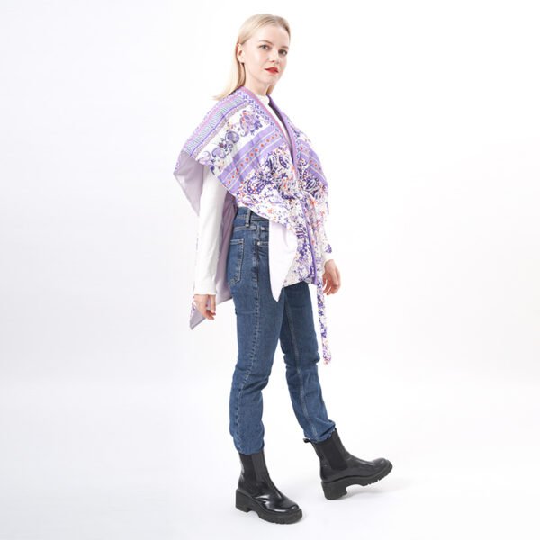 Oversized Quilted Padded Poncho Cape with Belt - Image 6