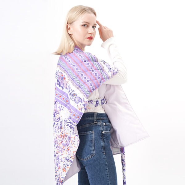 Oversized Quilted Padded Poncho Cape with Belt - Image 4