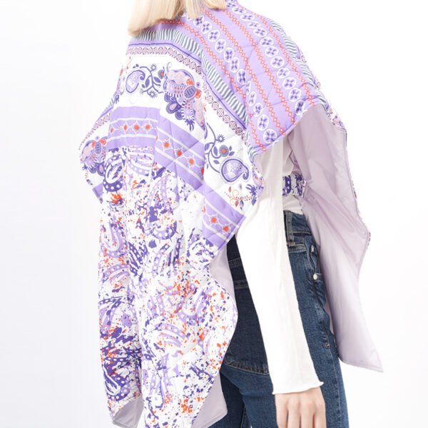 Oversized Quilted Padded Poncho Cape with Belt - Image 2