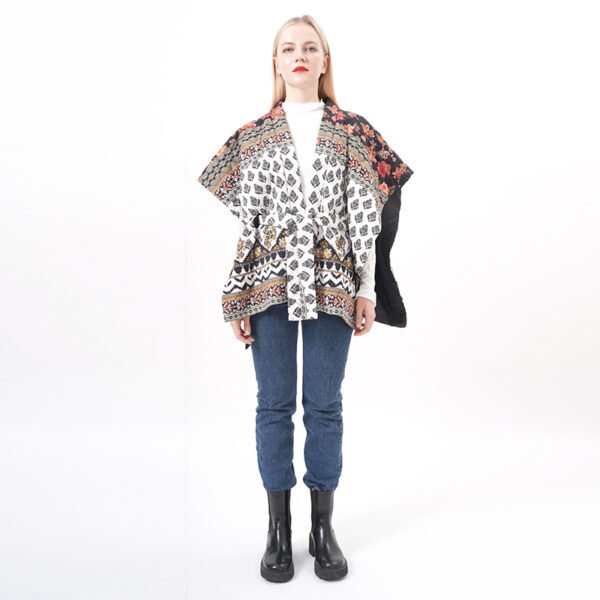 Oversized Floral Quilted Padded Poncho Cape - Image 2